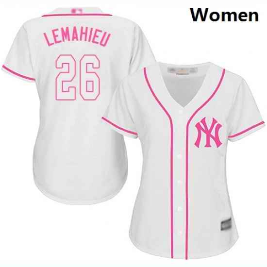 Yankees #26 DJ LeMahieu White Pink Fashion Women Stitched Baseball Jersey